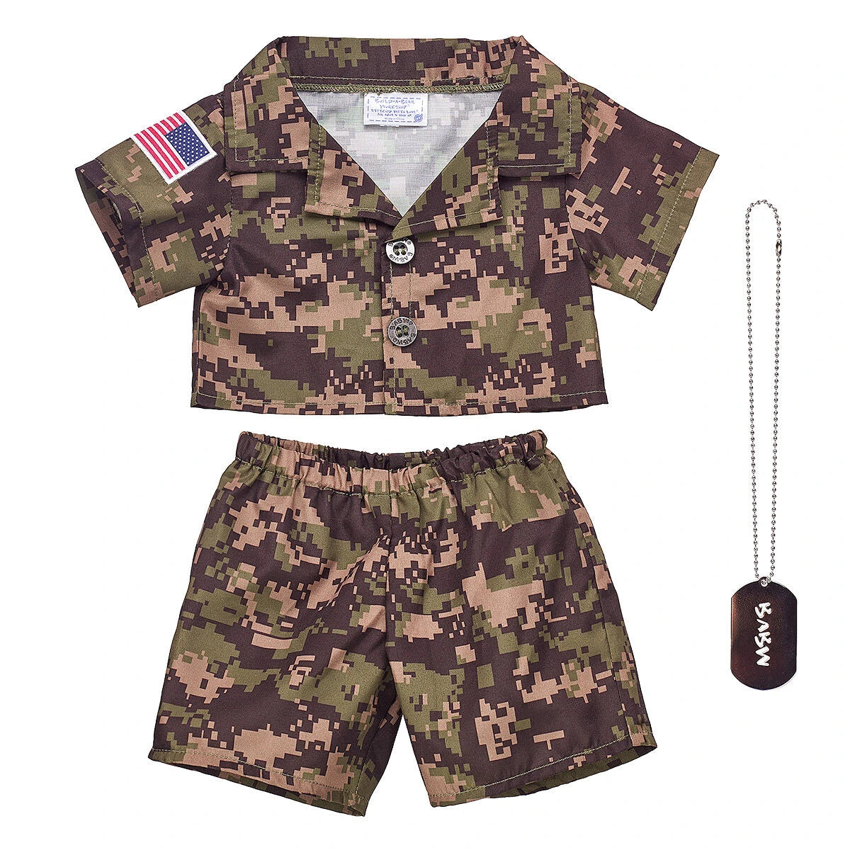 Green Digital Camo Uniform with USA Flag for Stuffed Animals | Build-A-Bear® - US 4296