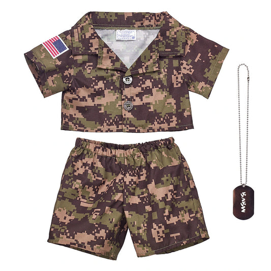 Green Digital Camo Uniform with USA Flag for Stuffed Animals | Build-A-Bear® - US 4296