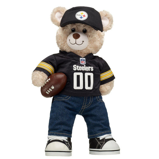 Pittsburgh Steelers Happy Hugs Teddy Bear Hat &amp; Football Set - US 7833
