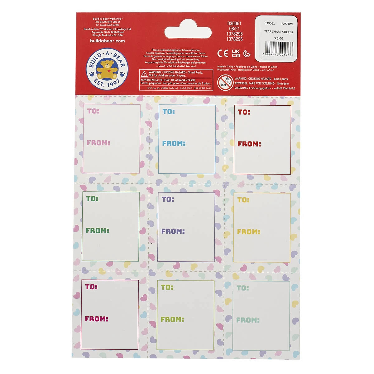 Valentine's Day Tear &amp; Share Sticker Set | Build-A-Bear® - US 6397