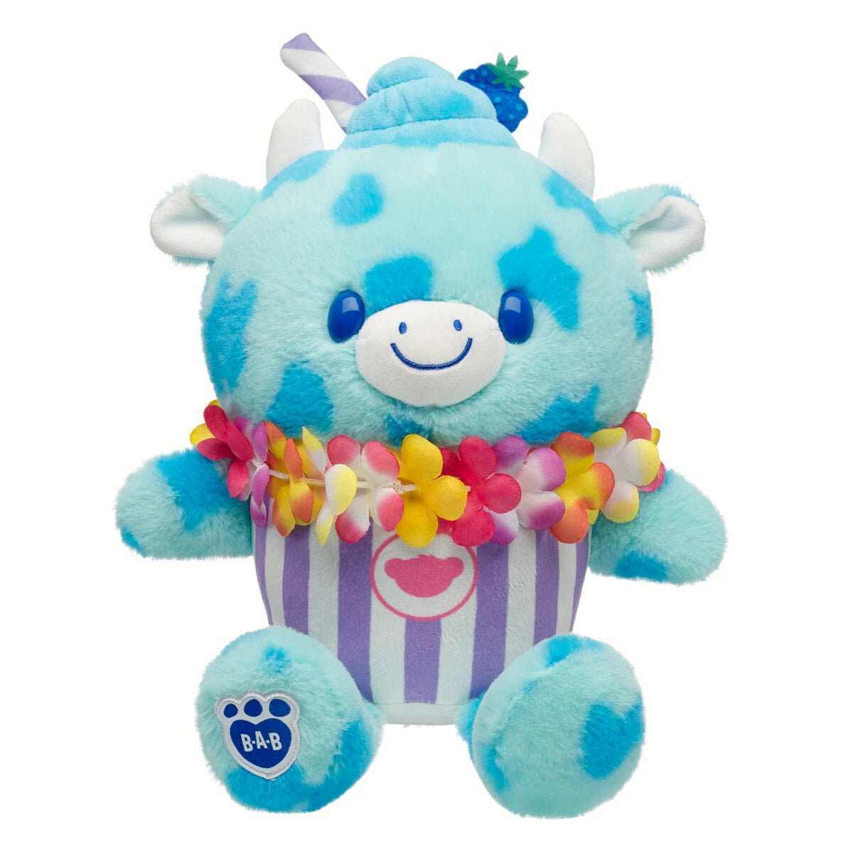 Blue Raspberry Cow Slushie Plushie w/ Lei Necklace | BAB - US 7982
