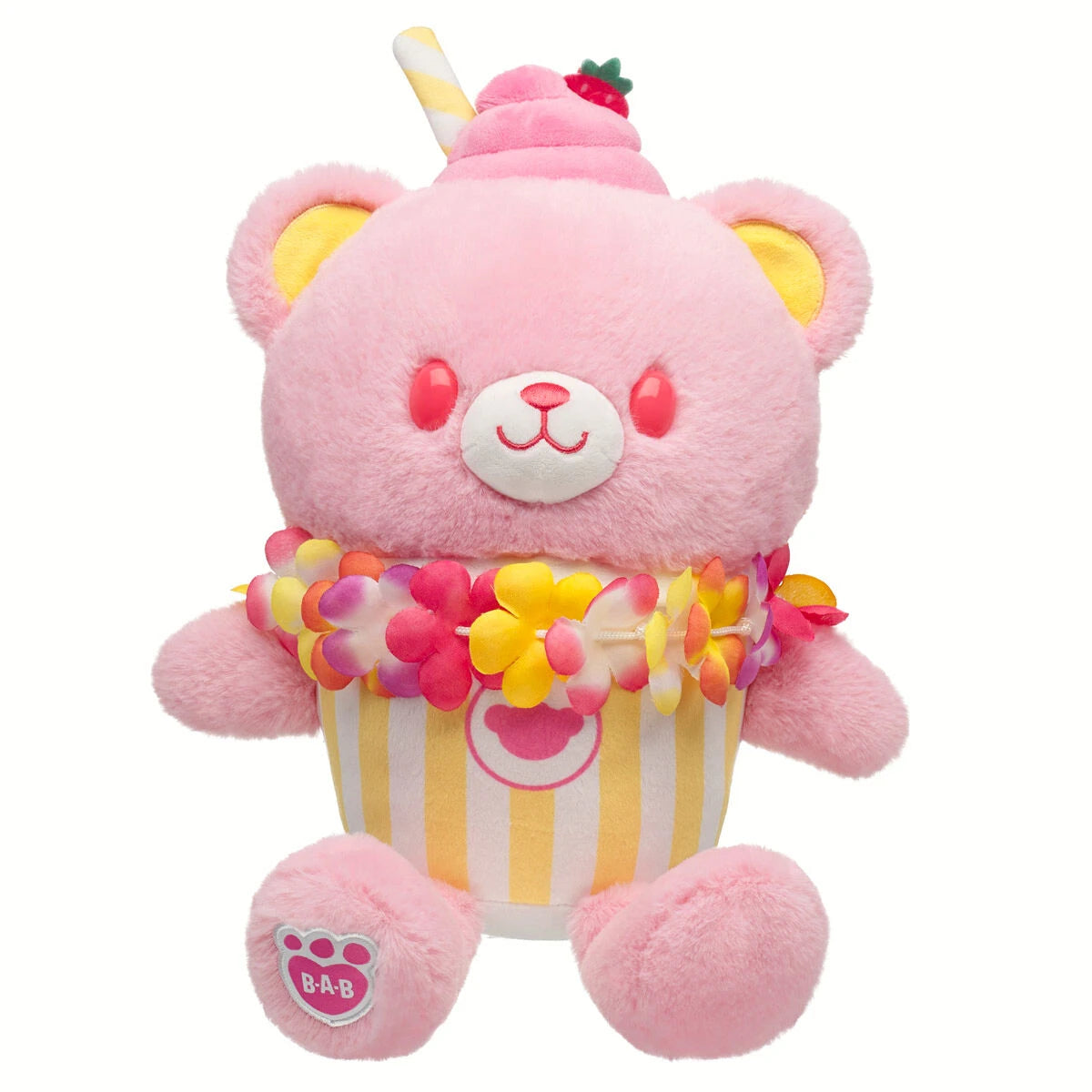 Strawberry Lemonade Bear Slushie Plushie  w/ Lei | BAB - US 3167